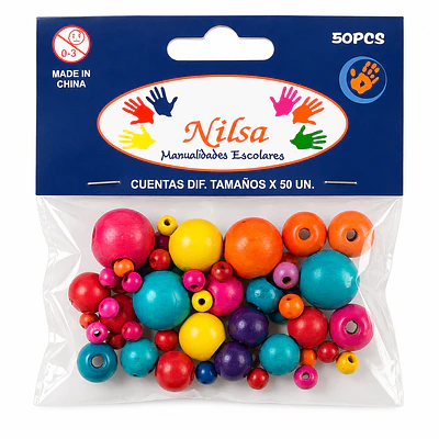 Nilsa – Cuentas de Madera – Diferentes Tamaños – 50 Un