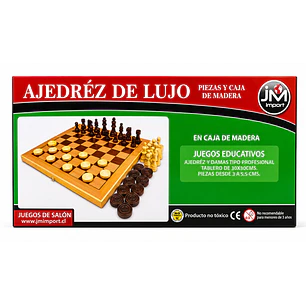 JM – Ajedrez y Damas de Lujo – Piezas y Caja de Madera – 30 × 30 cm