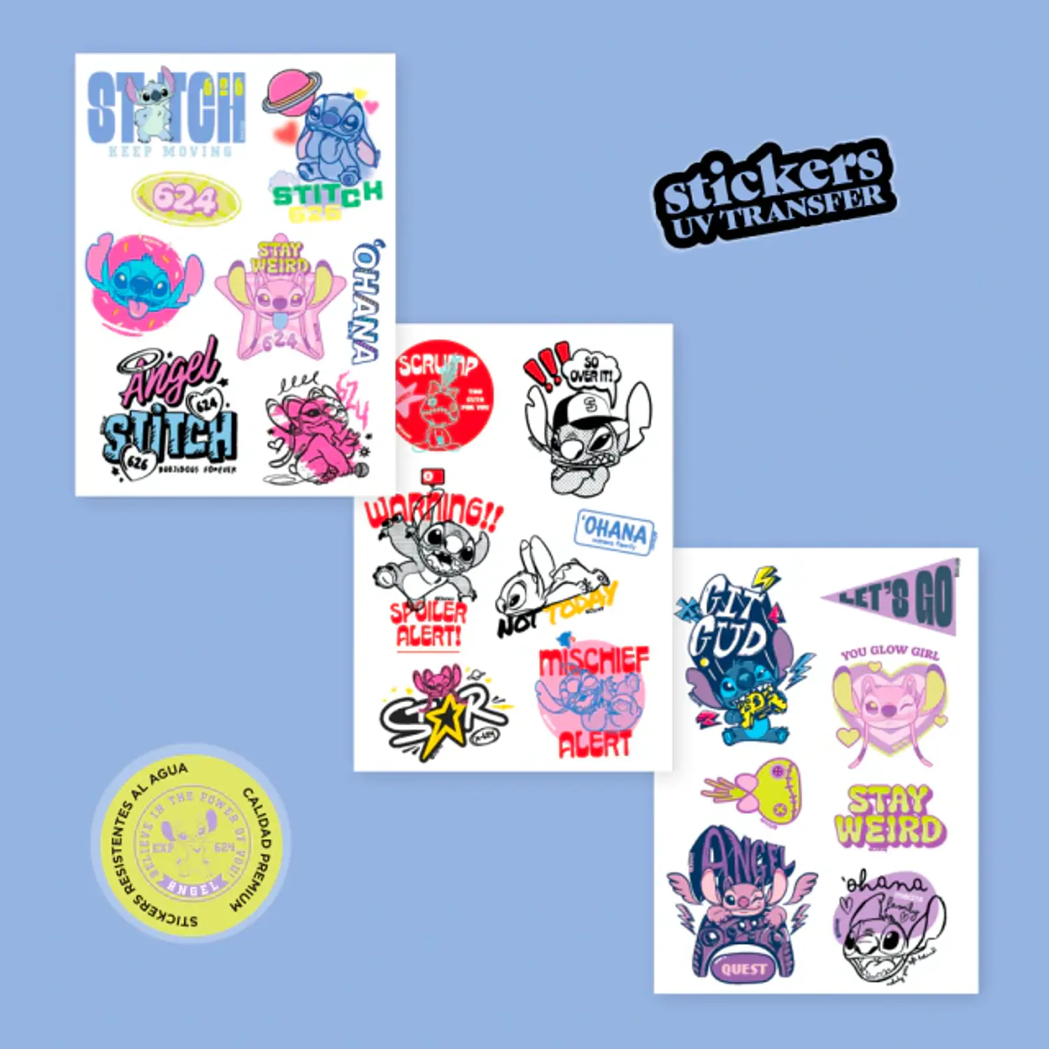 Wero – Stickers UV Transfer – Stitch – 3 Laminas – 2