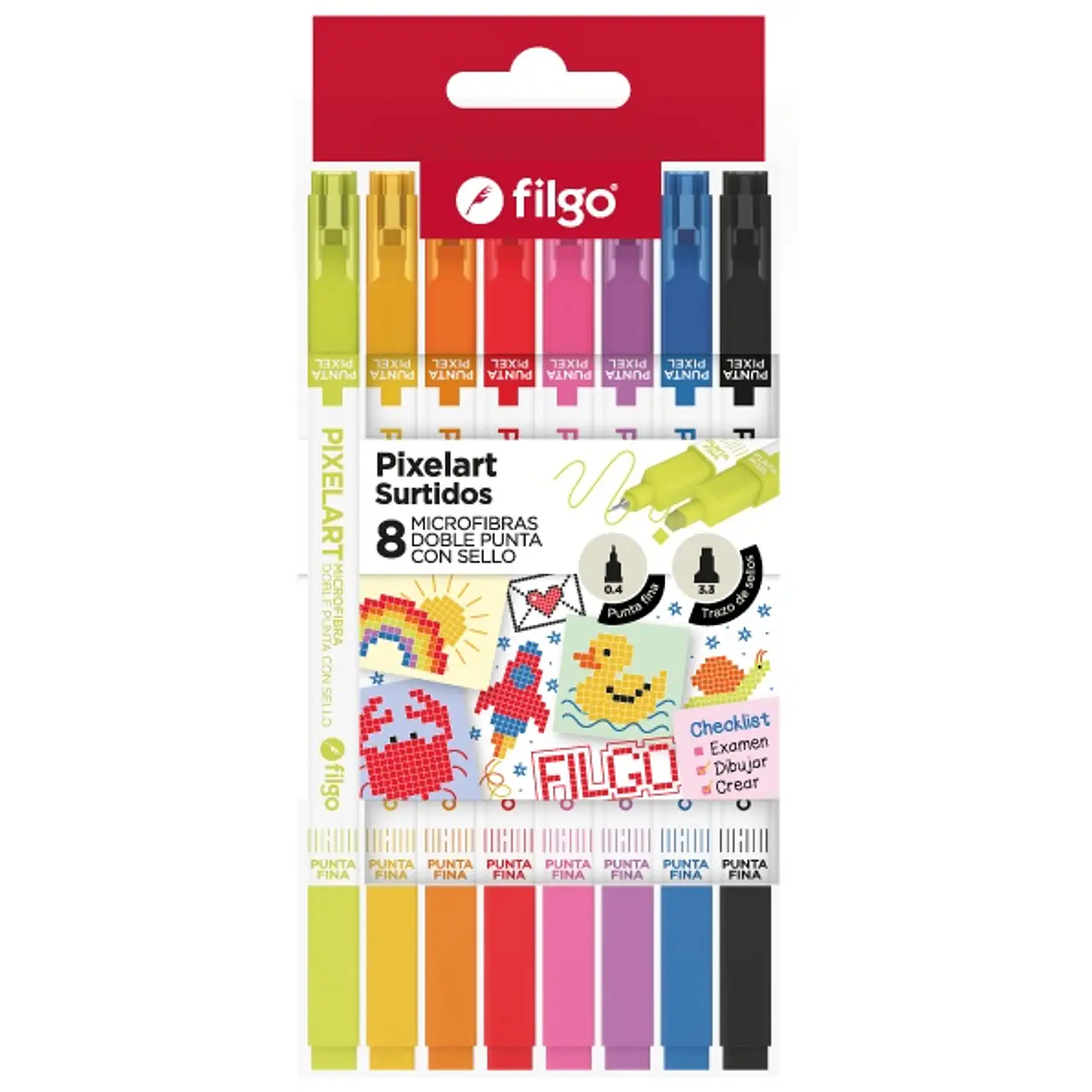 Filgo – Lapiz Tiralineas + Punta Cuadrada Pixelart – 8 Colores – 1