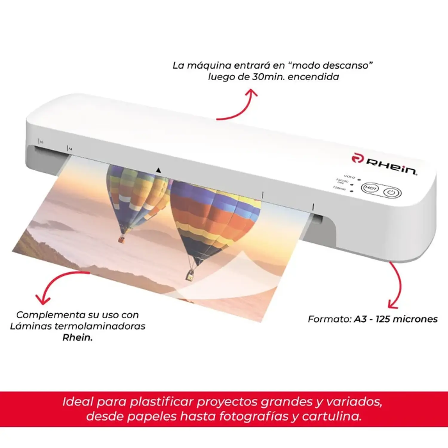 Rhein – Termolaminadora A3 – 75 a 125 Micrones – 2