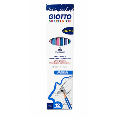 Giotto – Caja Lápices Grafito Triangulares HB Colores Celeste, Rosado y Morado – 12 Unidades