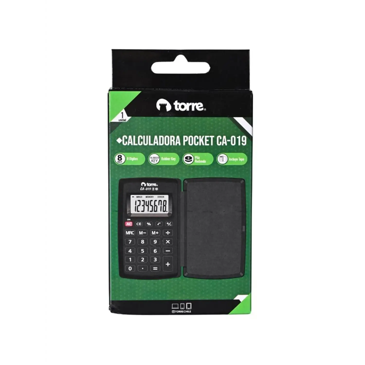 Torre – Calculadora Pocket Negra con Tapa – 8 Dígitos – 1