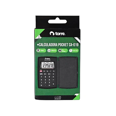 Torre – Calculadora Pocket Negra con Tapa – 8 Dígitos
