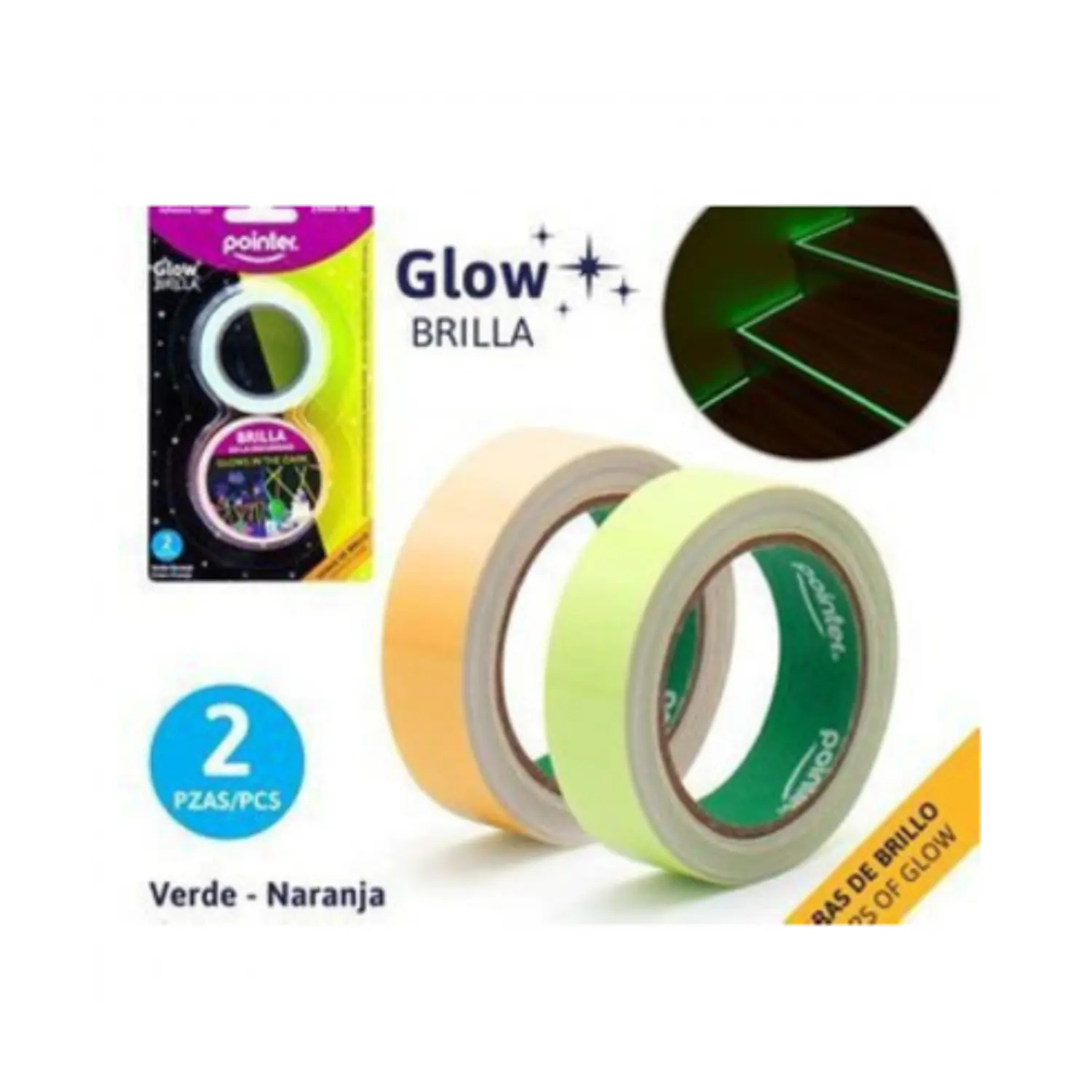 Pointer – Cinta Adhesiva Fluorescente – 15 mm × 3 m – 2 Un – 2