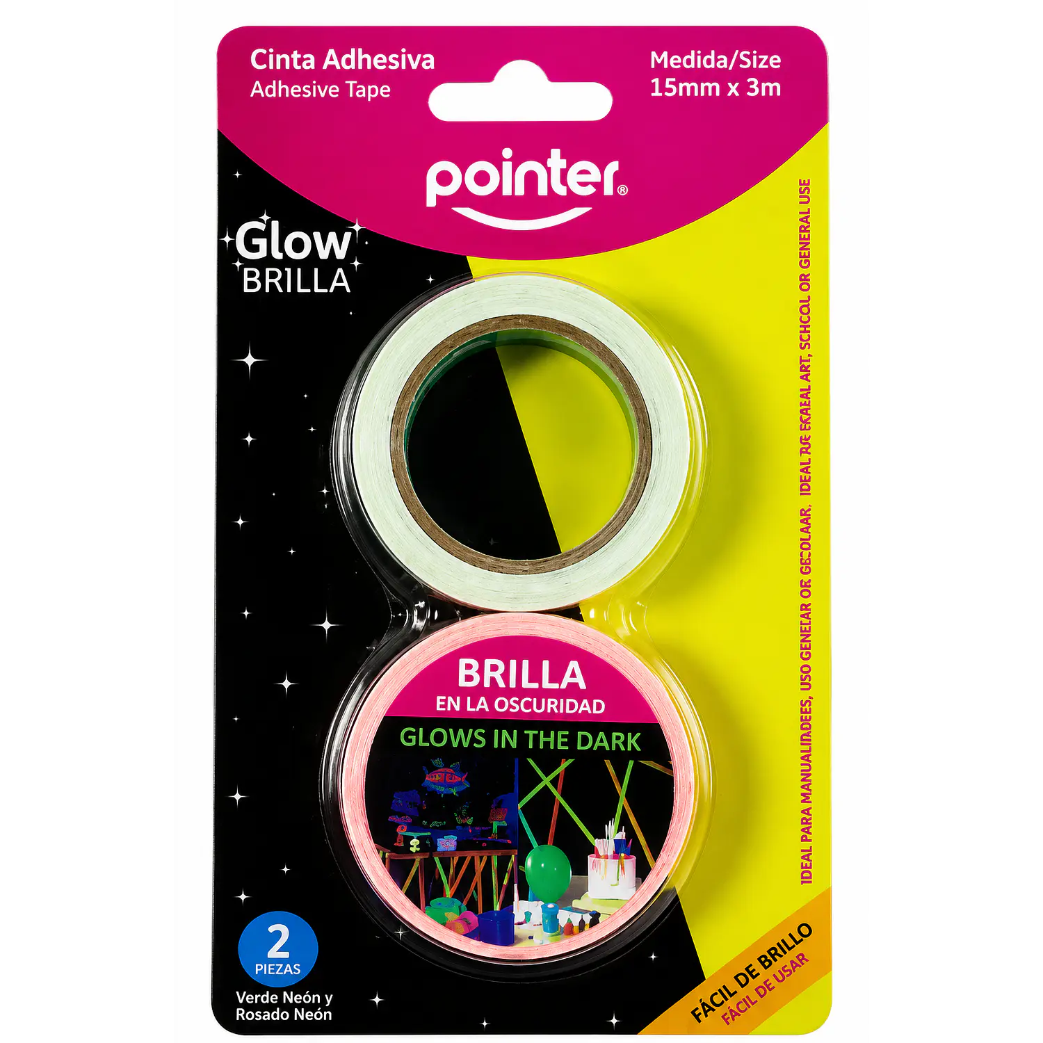 Pointer – Cinta Adhesiva Fluorescente – 15 mm × 3 m – 2 Un – 1