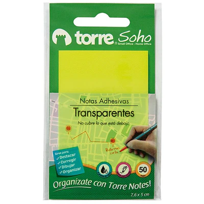 Torre – Notas Adhesivas Transparentes Amarillas – 7,6 × 5 cm – 50 Hojas