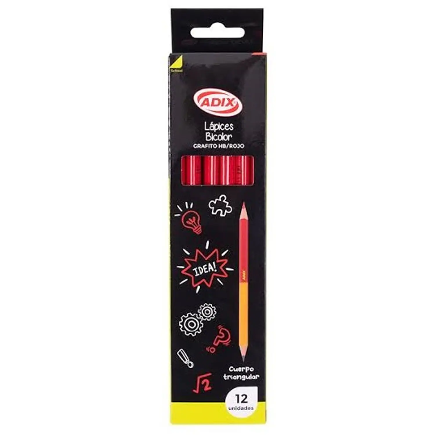 Adix – Caja Lápiz Grafito HB y Rojo Bicolor Triangular – 12 Un – 1