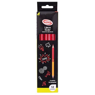 Adix – Caja Lápiz Grafito HB y Rojo Bicolor Triangular – 12 Un