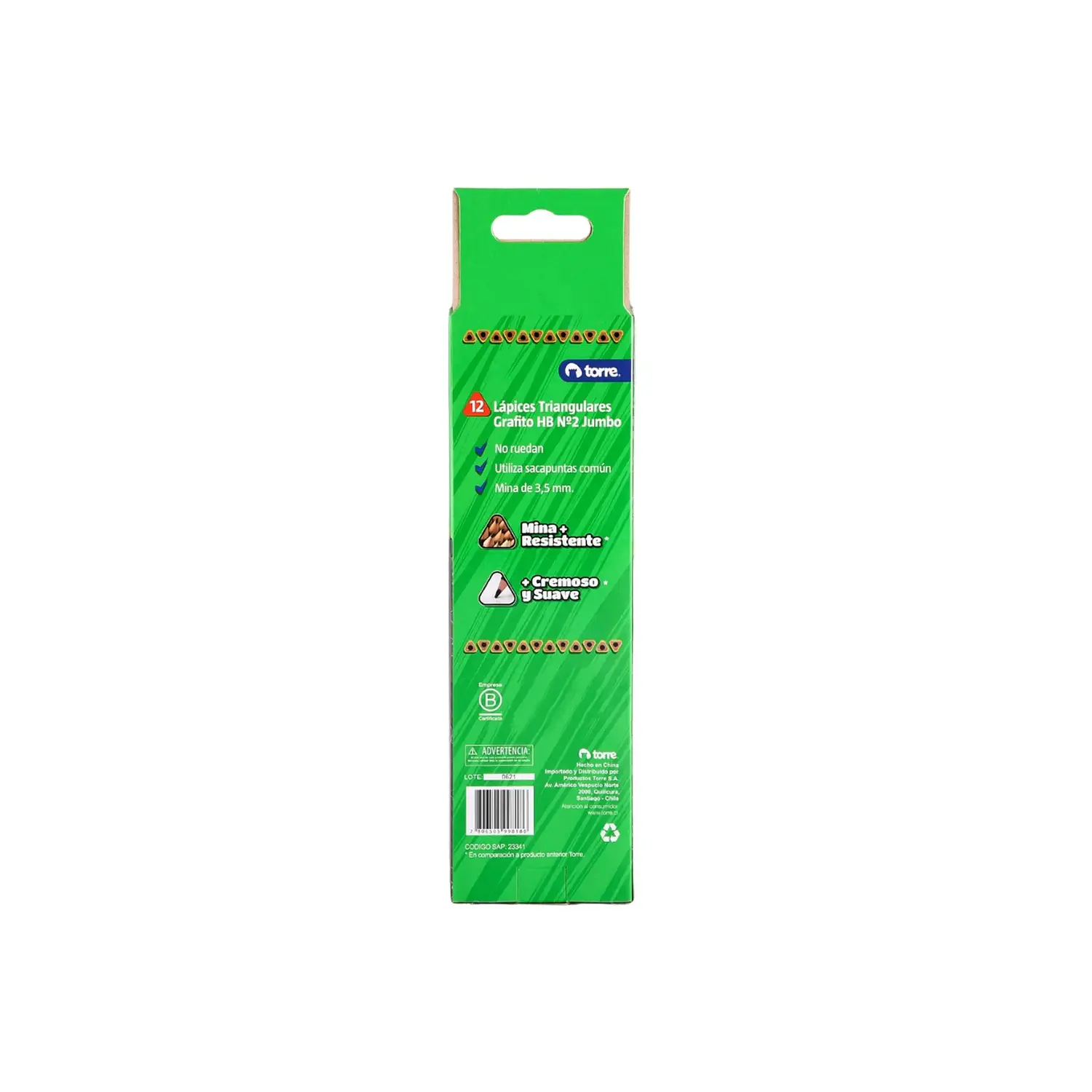 Torre – Lápices Jumbo Grafito Triangular HB N2 con Goma – 12 Unidades – 3