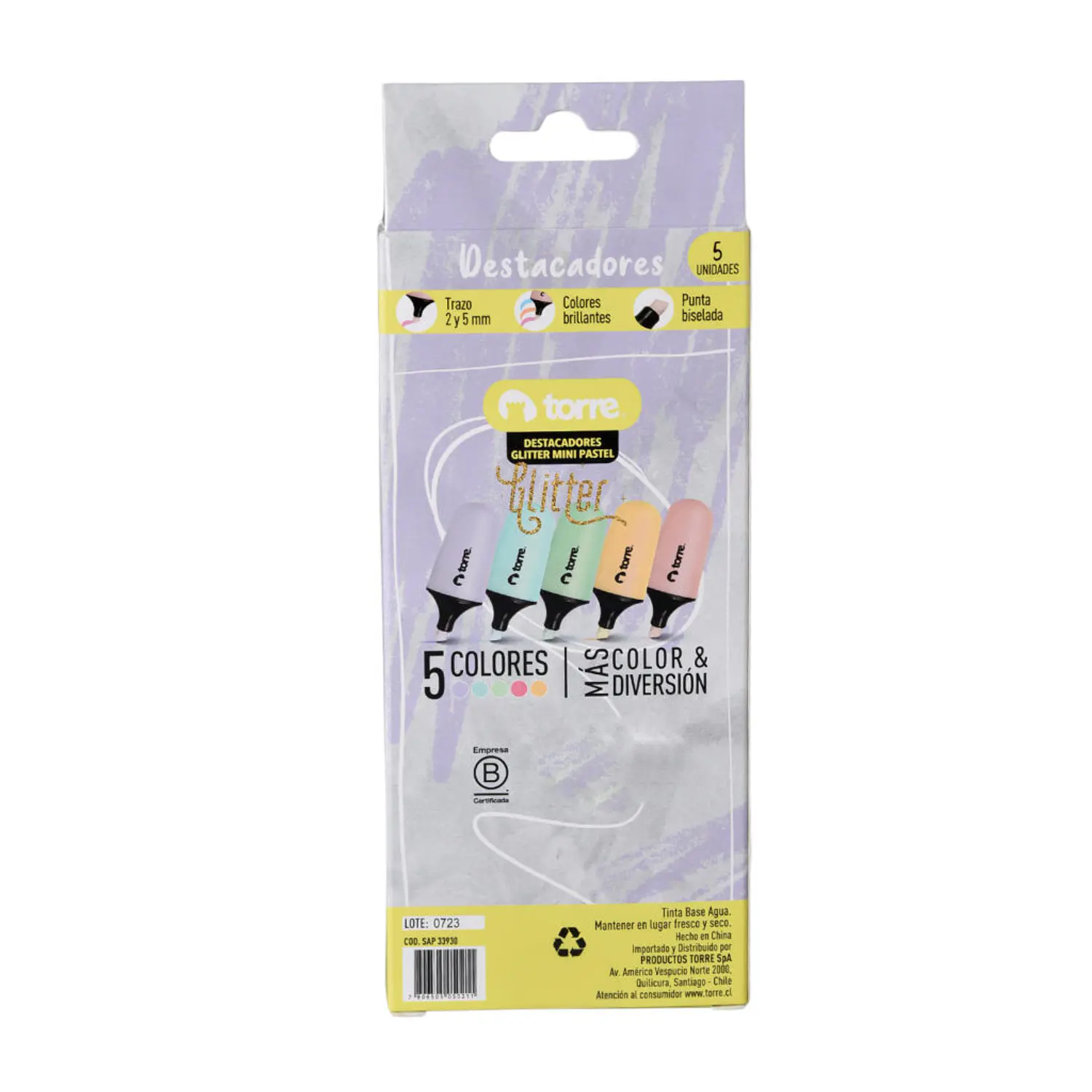 Torre – Destacadores Glitter Mini Pasteles – 5 Colores – 5