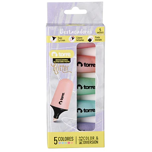Torre – Destacadores Glitter Mini Pasteles – 5 Colores