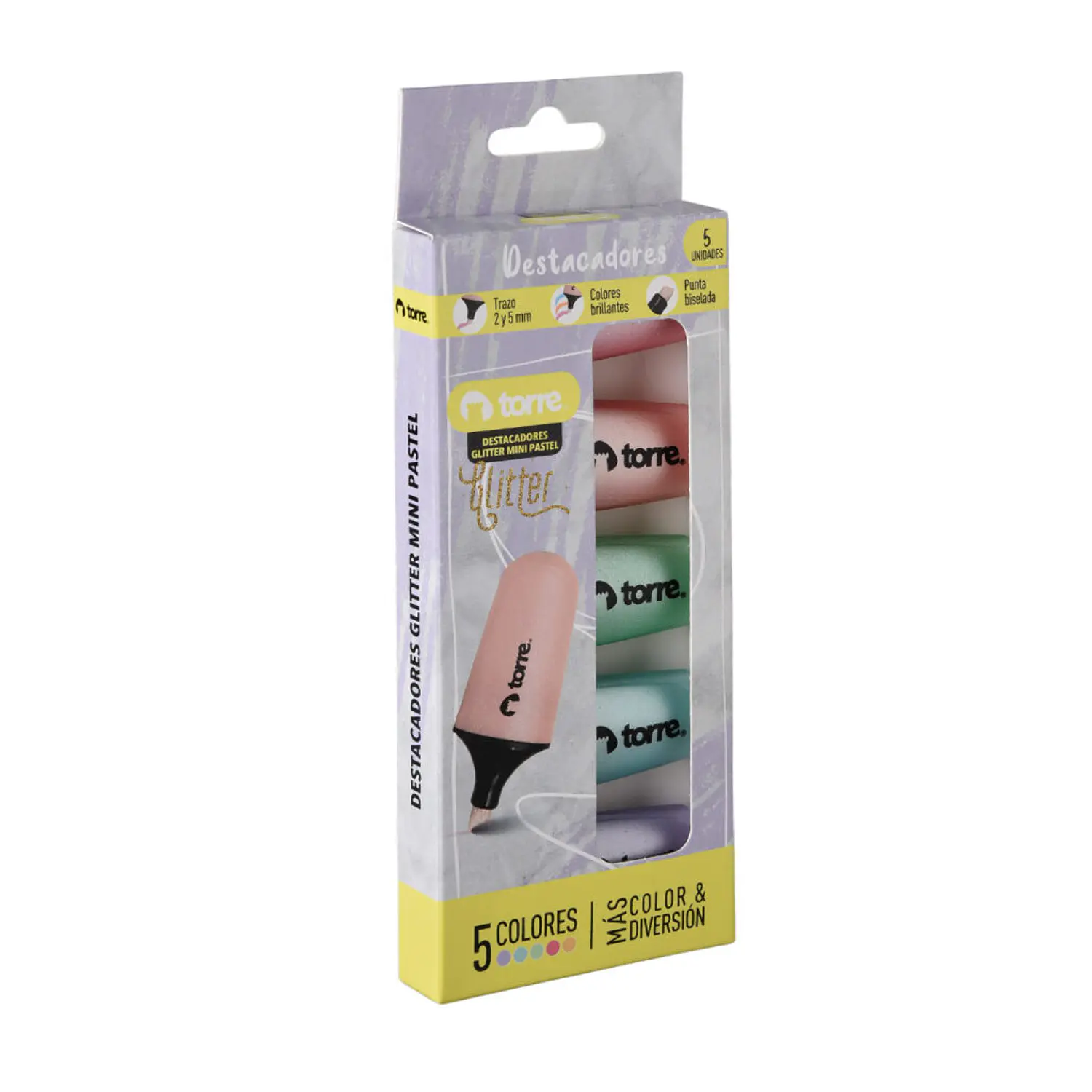 Torre – Destacadores Glitter Mini Pasteles – 5 Colores – 4