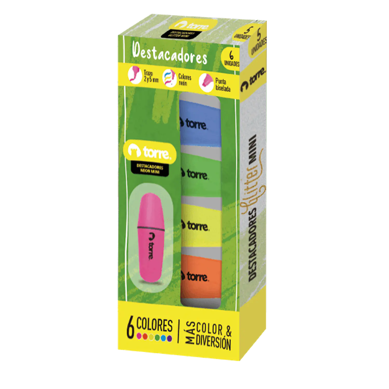 Torre – Destacadores Neón Mini – 6 Colores – 4