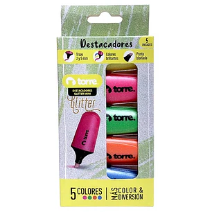Torre – Destacadores Glitter Mini – 5 Colores