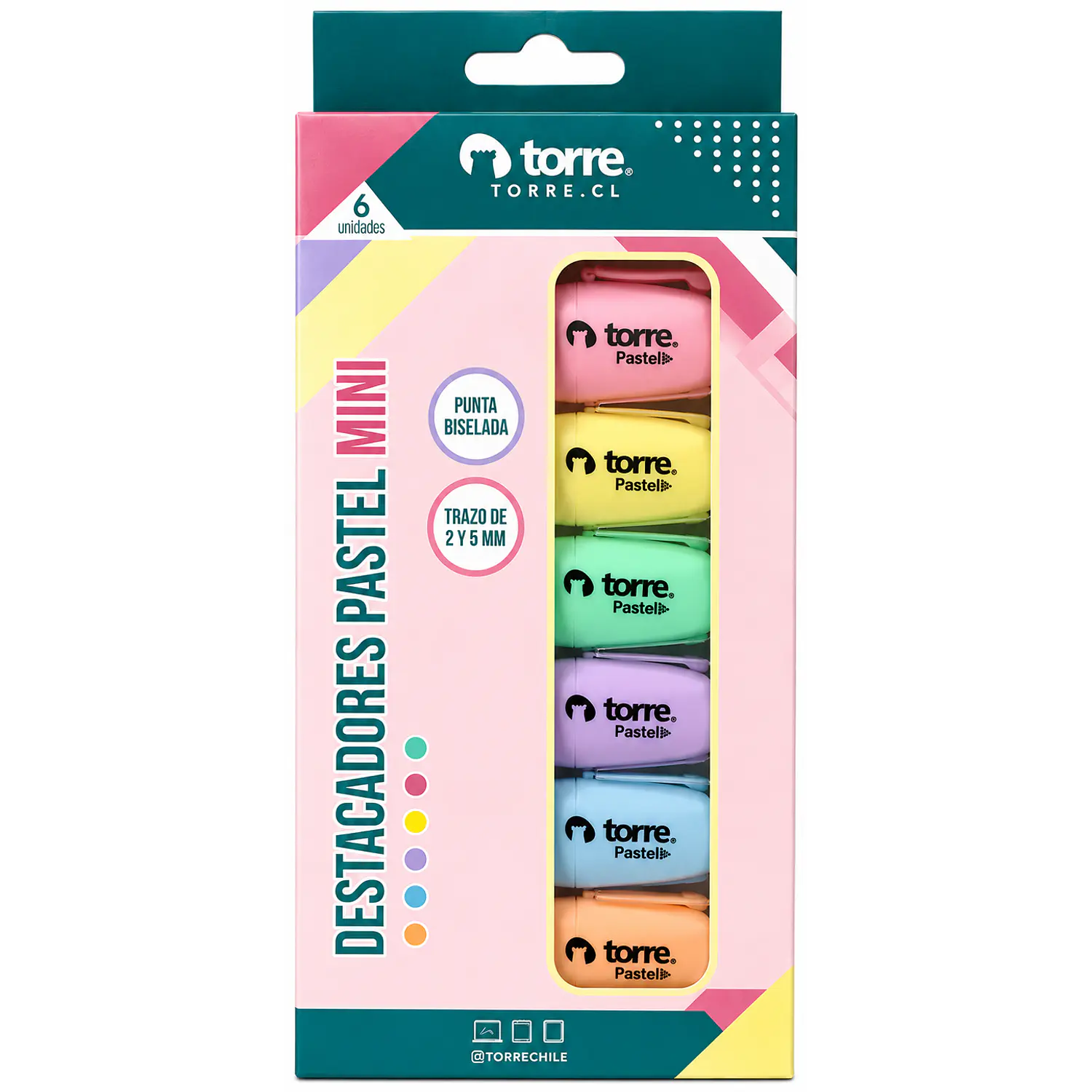 Torre – Destacadores Pastel Mini – 6 Colores – 1