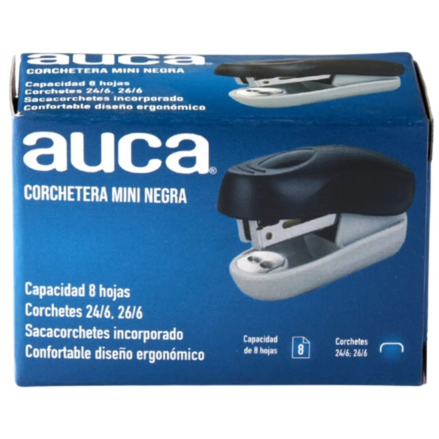Auca – Corchetera Mini Negra – 8 Hojas – 1