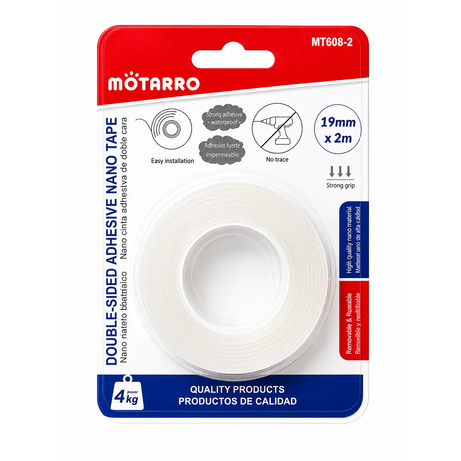 Motarro – Cinta Adhesiva Doble Cara Transparente – 2 mt – 1