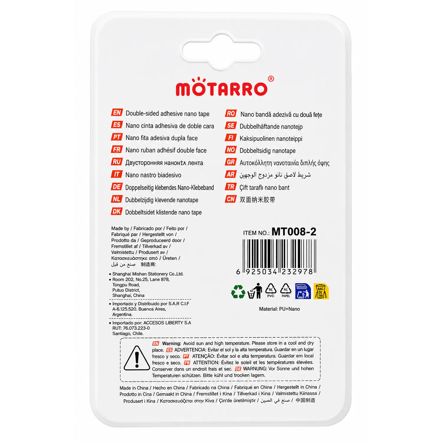 Motarro – Cinta Adhesiva Doble Cara Transparente – 2 mt – 3