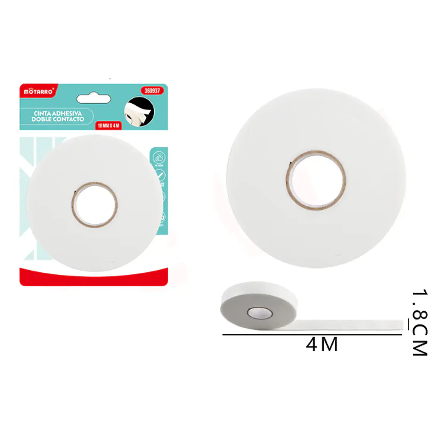 Motarro – Cinta Adhesiva Doble Cara con Espuma – 1,8 cm × 4 m – 2