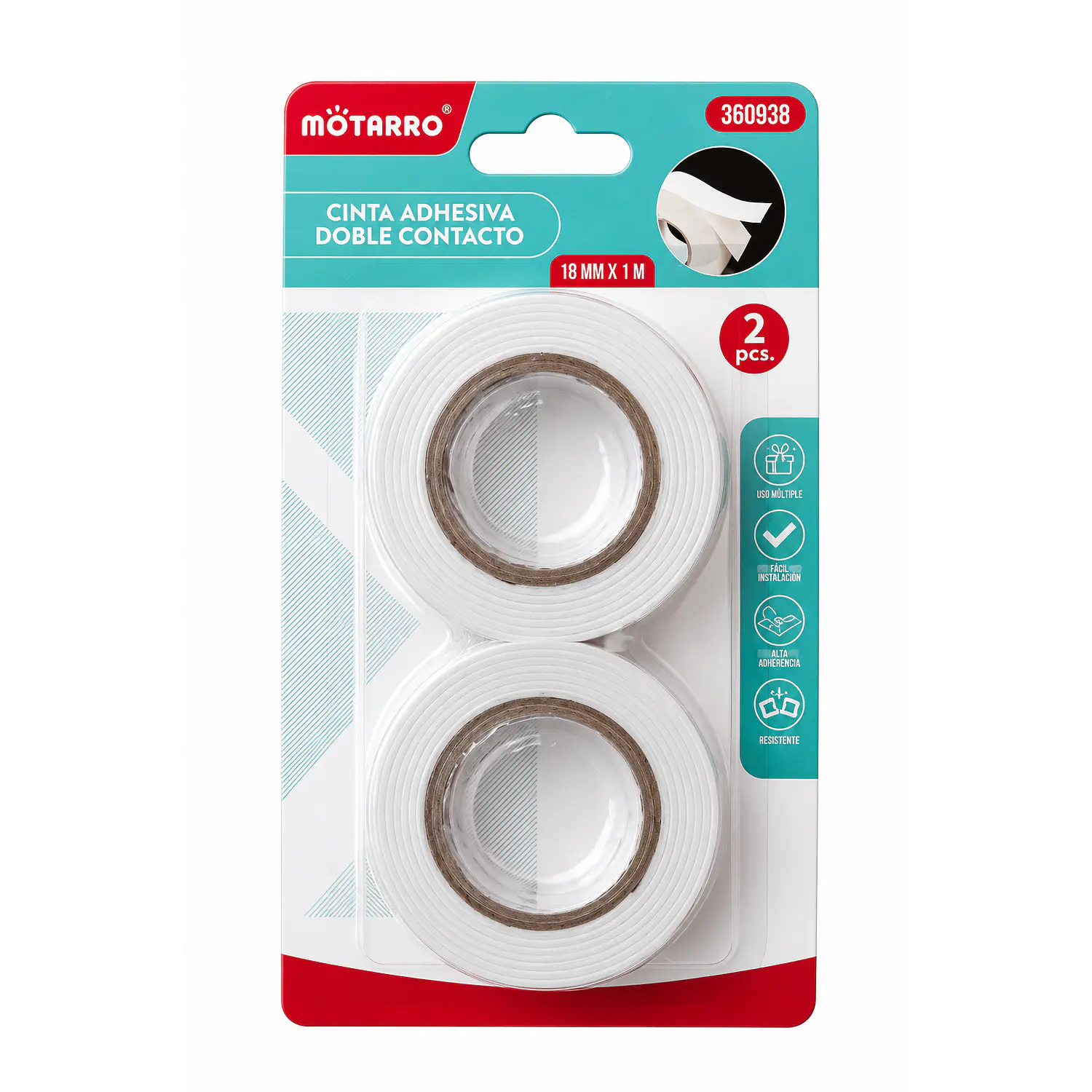 Motarro – Cinta Adhesiva Doble Faz con Espuma – 1,8 cm × 1 m – 2 Un – 1