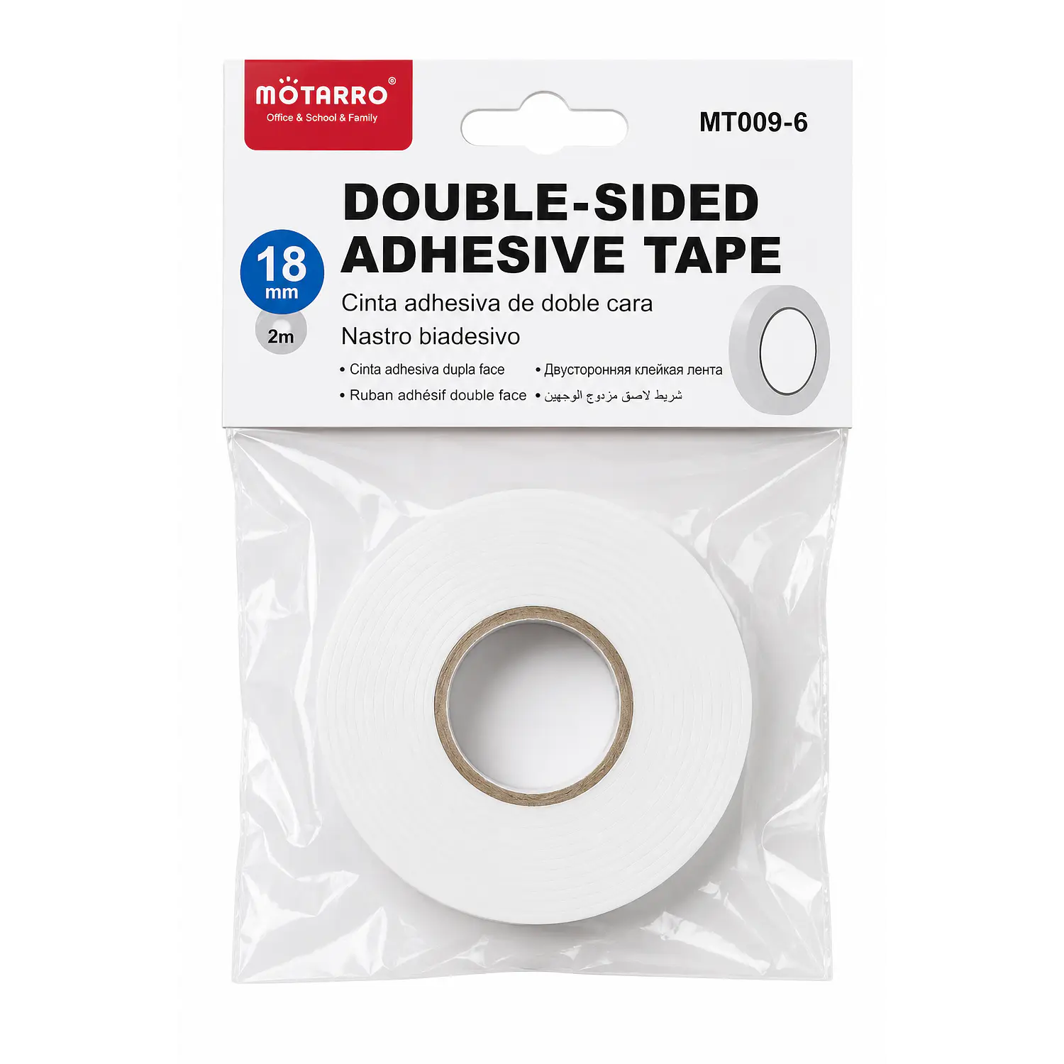 Motarro – Cinta Adhesiva Doble Faz con Espuma – 18 mm × 2 m – 1