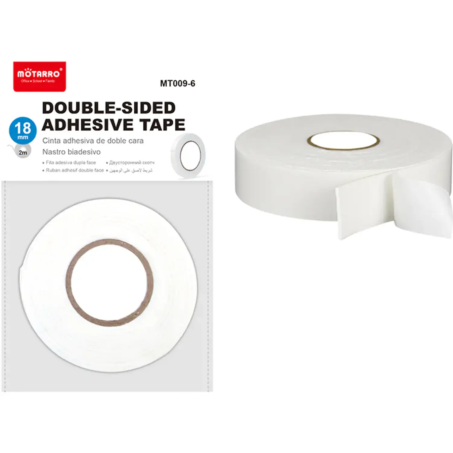 Motarro – Cinta Adhesiva Doble Faz con Espuma – 18 mm × 2 m – 2