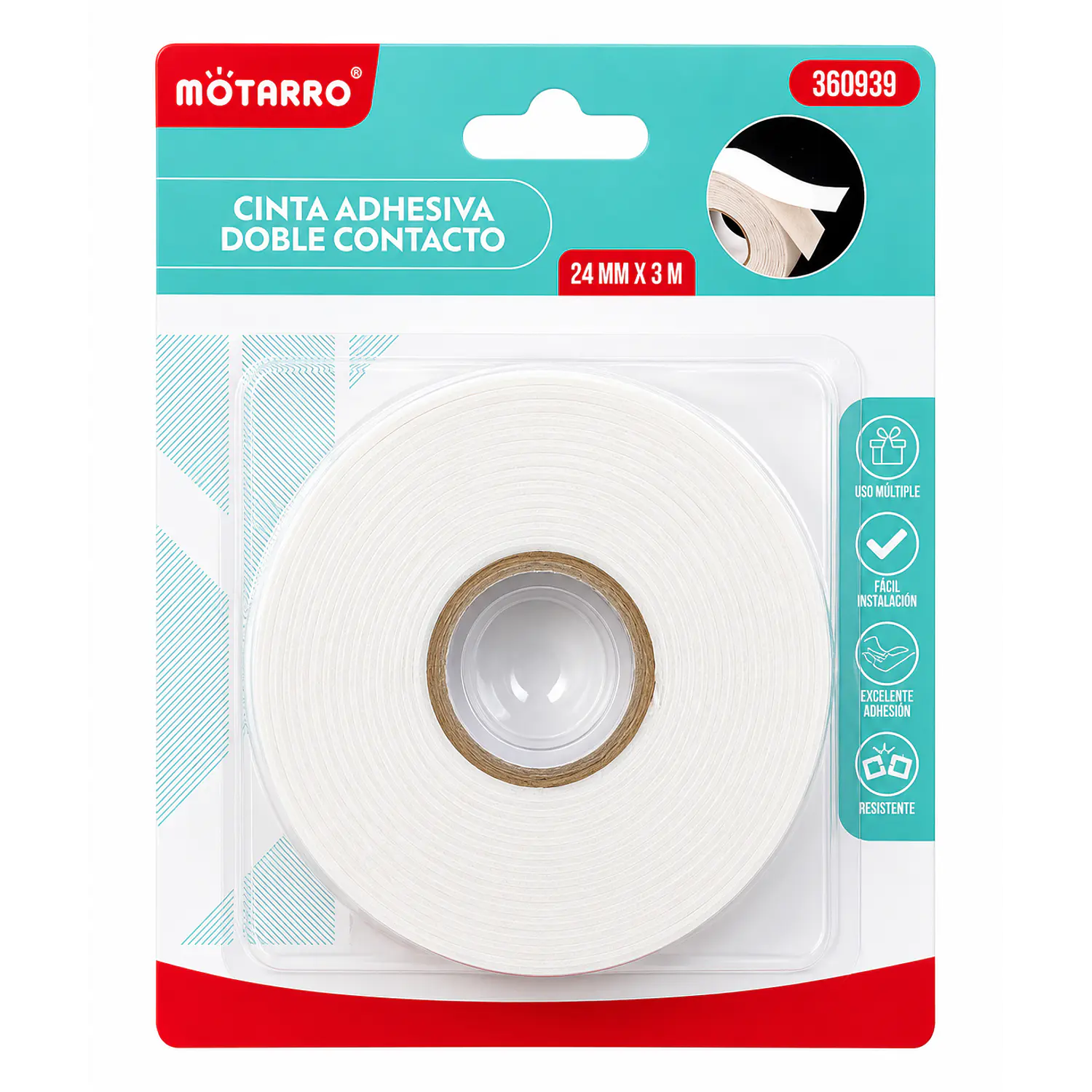 Motarro – Cinta Adhesiva Doble Faz con Espuma – 2,4 cm × 3 m – 1