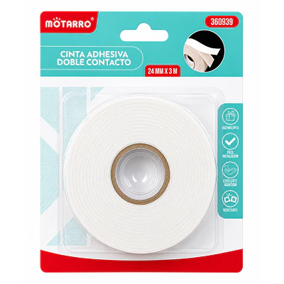 Motarro – Cinta Adhesiva Doble Faz con Espuma – 2,4 cm × 3 m