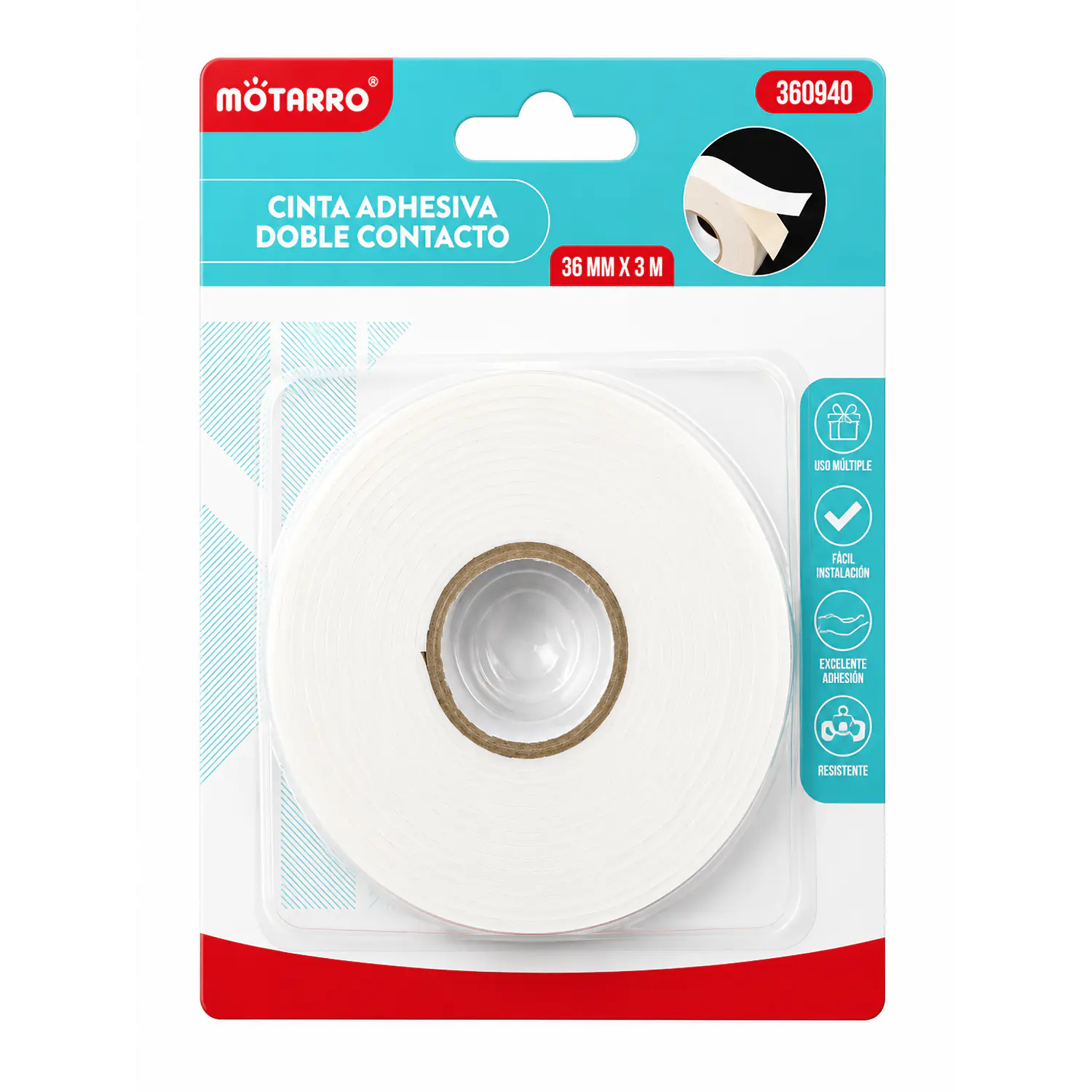Motarro – Cinta Adhesiva Doble Faz con Espuma – 3,6 cm × 3 m – 1