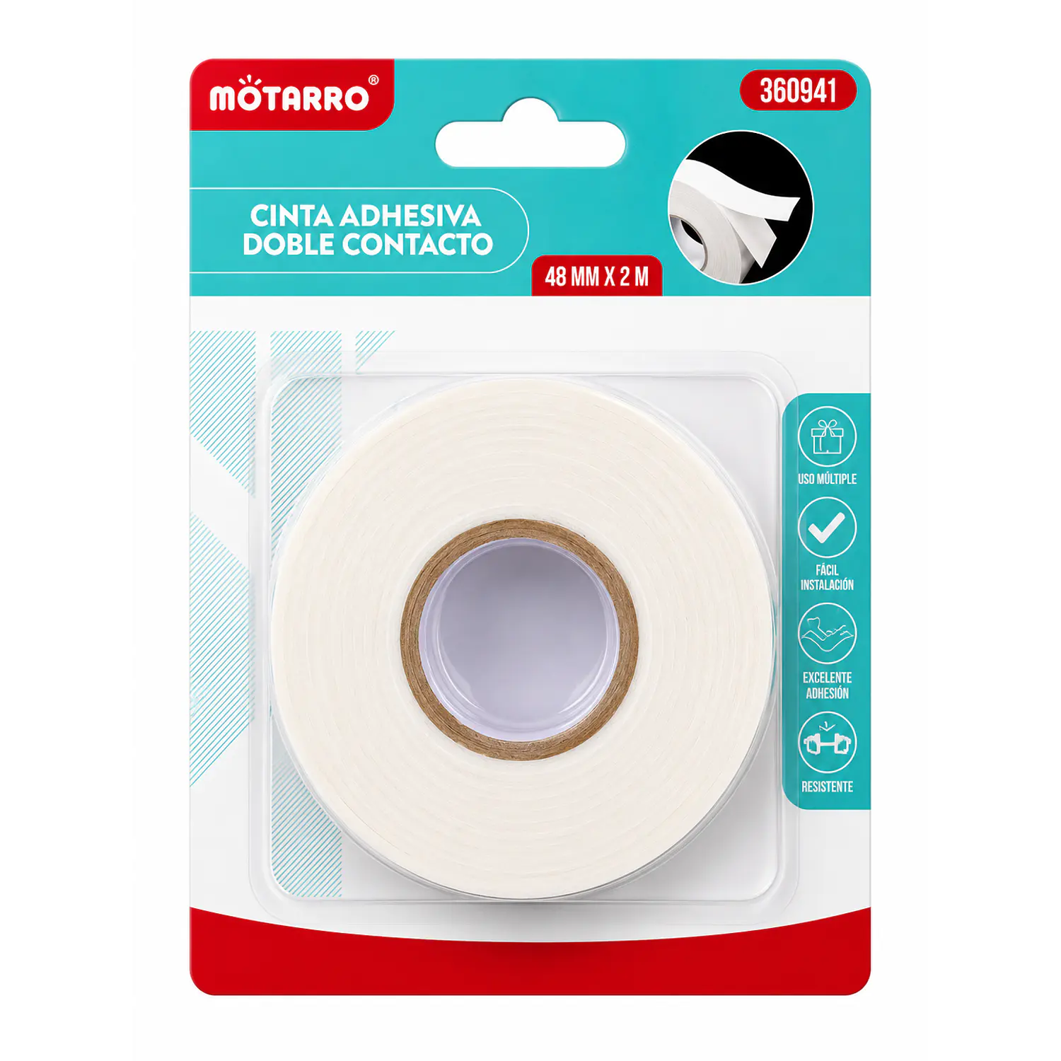 Motarro – Cinta Adhesiva Doble Faz con Espuma – 4,8 cm × 2 m – 1