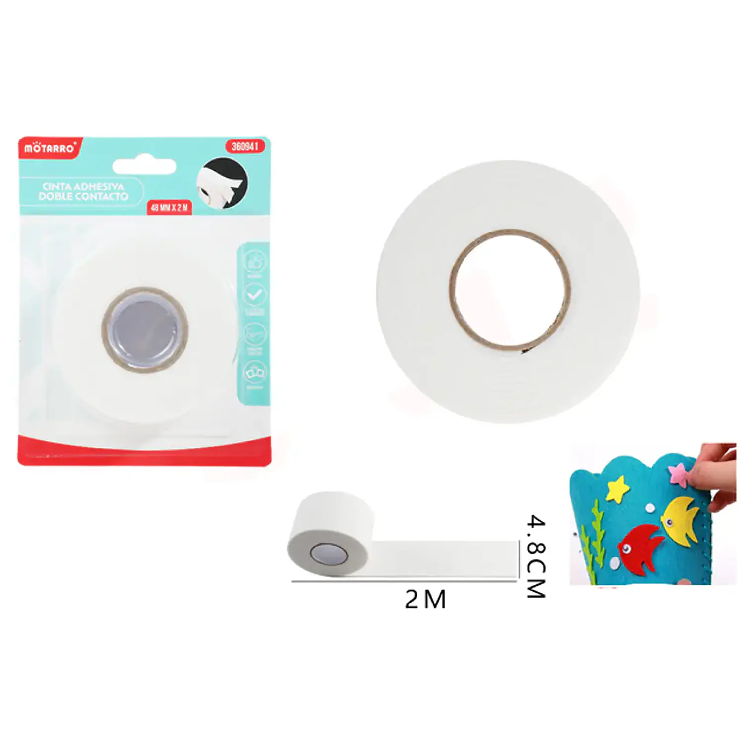 Motarro – Cinta Adhesiva Doble Faz con Espuma – 4,8 cm × 2 m – 2