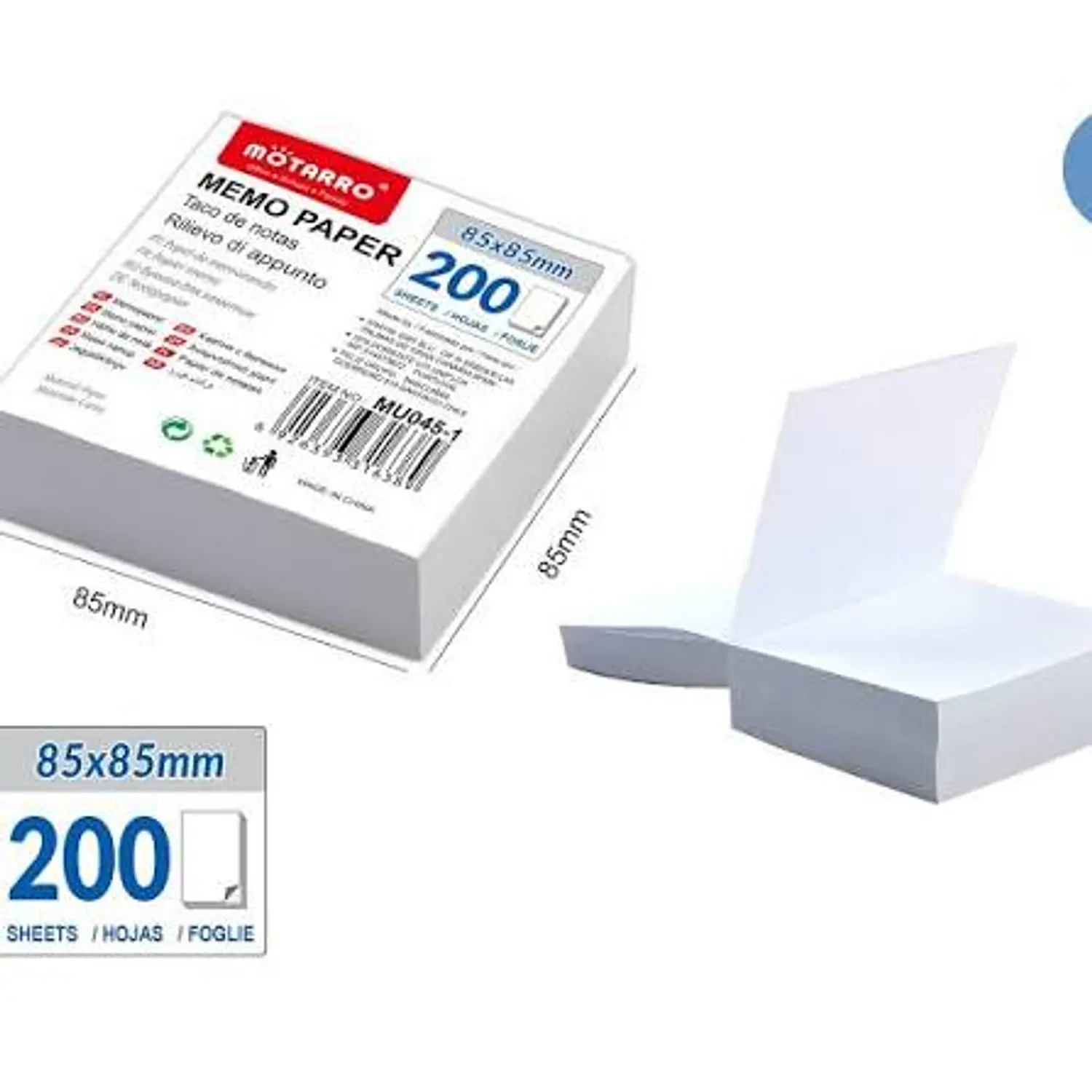 Motarro – Taco de Notas Blanco – 85 × 85 mm – 200 Hojas – 2
