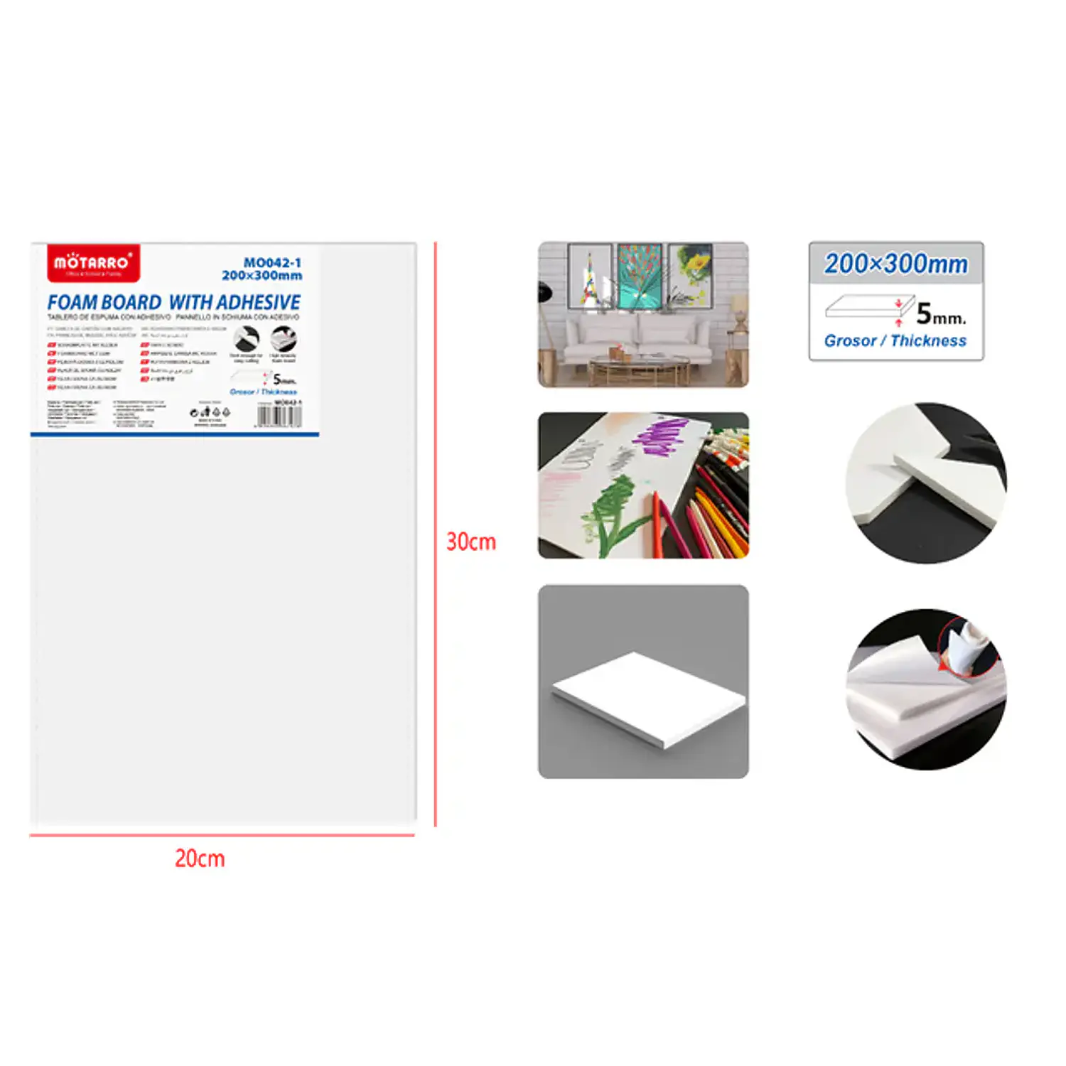 Motarro - Carton Pluma Adhesivo Blanco - 20x30 cm - 5mm  – 2