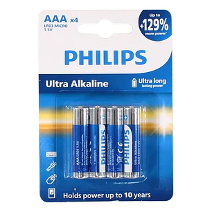 Philips – Pilas Alcalinas AAA – 1,5V – Pack 4 Unidades