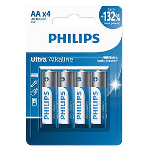 Philips – Pilas Alcalinas AA – 1,5V – Pack 4 Unidades