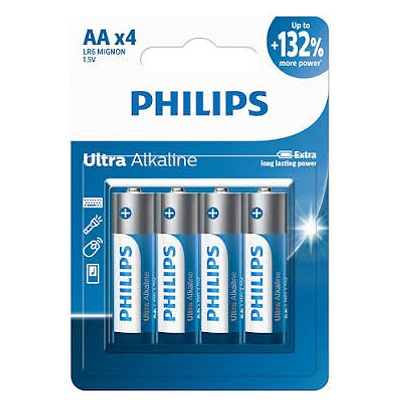 Philips – Pilas Alcalinas AA – 1,5V – Pack 4 Unidades