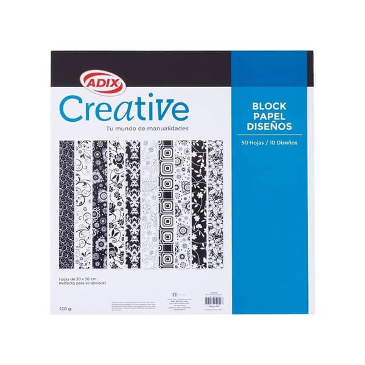 Adix – Block de Papel Impreso Black & White – 10 Diseños – 50 Hojas – 2