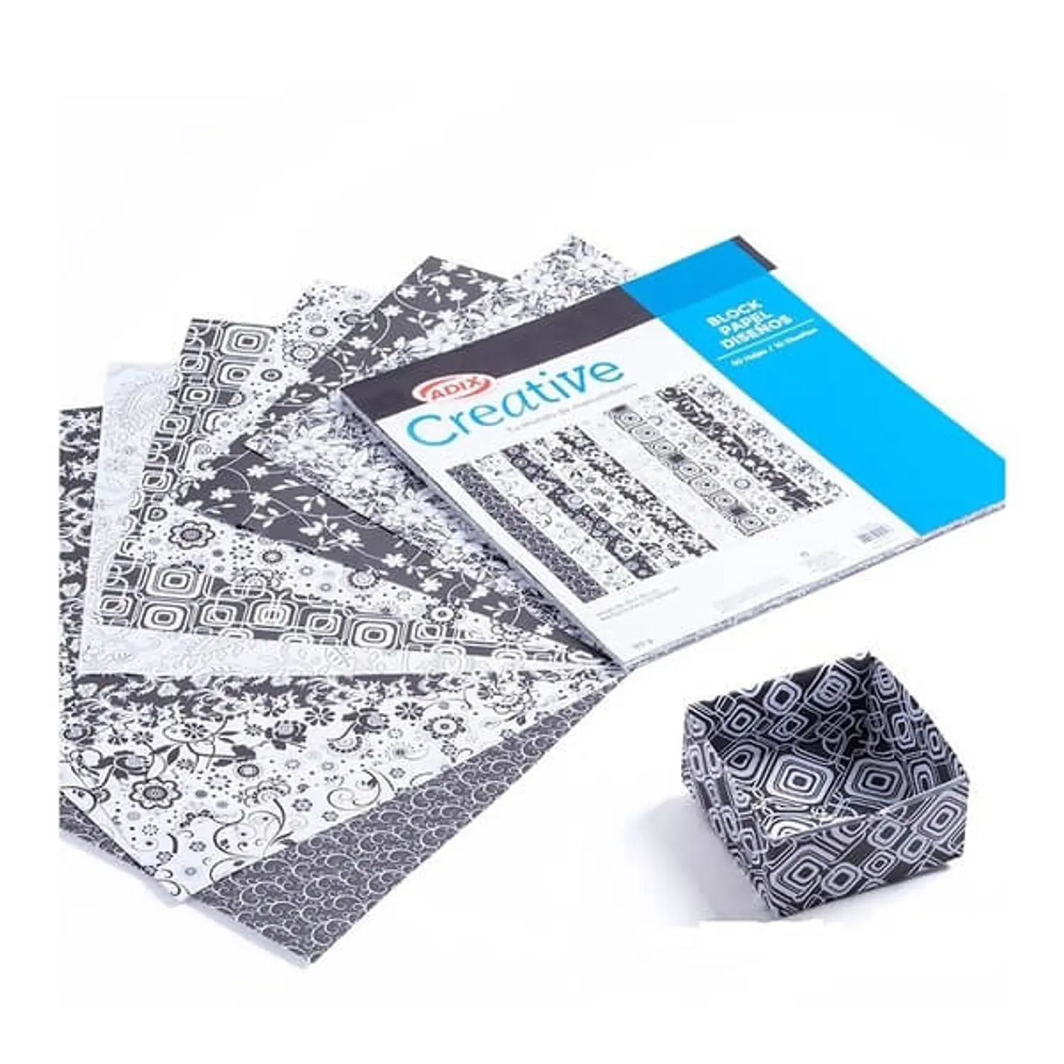 Adix – Block de Papel Impreso Black & White – 10 Diseños – 50 Hojas – 4