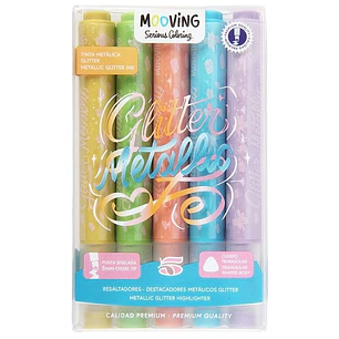 Mooving – Set de Destacadores Metálicos con Glitter – 5 Colores