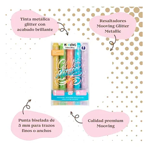 Mooving – Set de Destacadores Metálicos con Glitter – 5 Colores