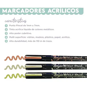 Mooving – Marcadores Acrílicos Metálicos – Punta Pincel – 12 Colores