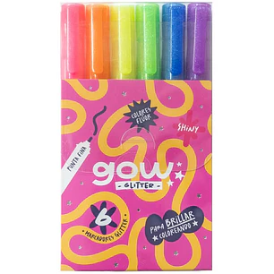 GOW – Marcadores con Glitter – Punta Fina – 6 Colores