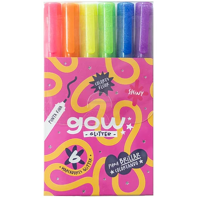 GOW – Marcadores con Glitter – Punta Fina – 6 Colores