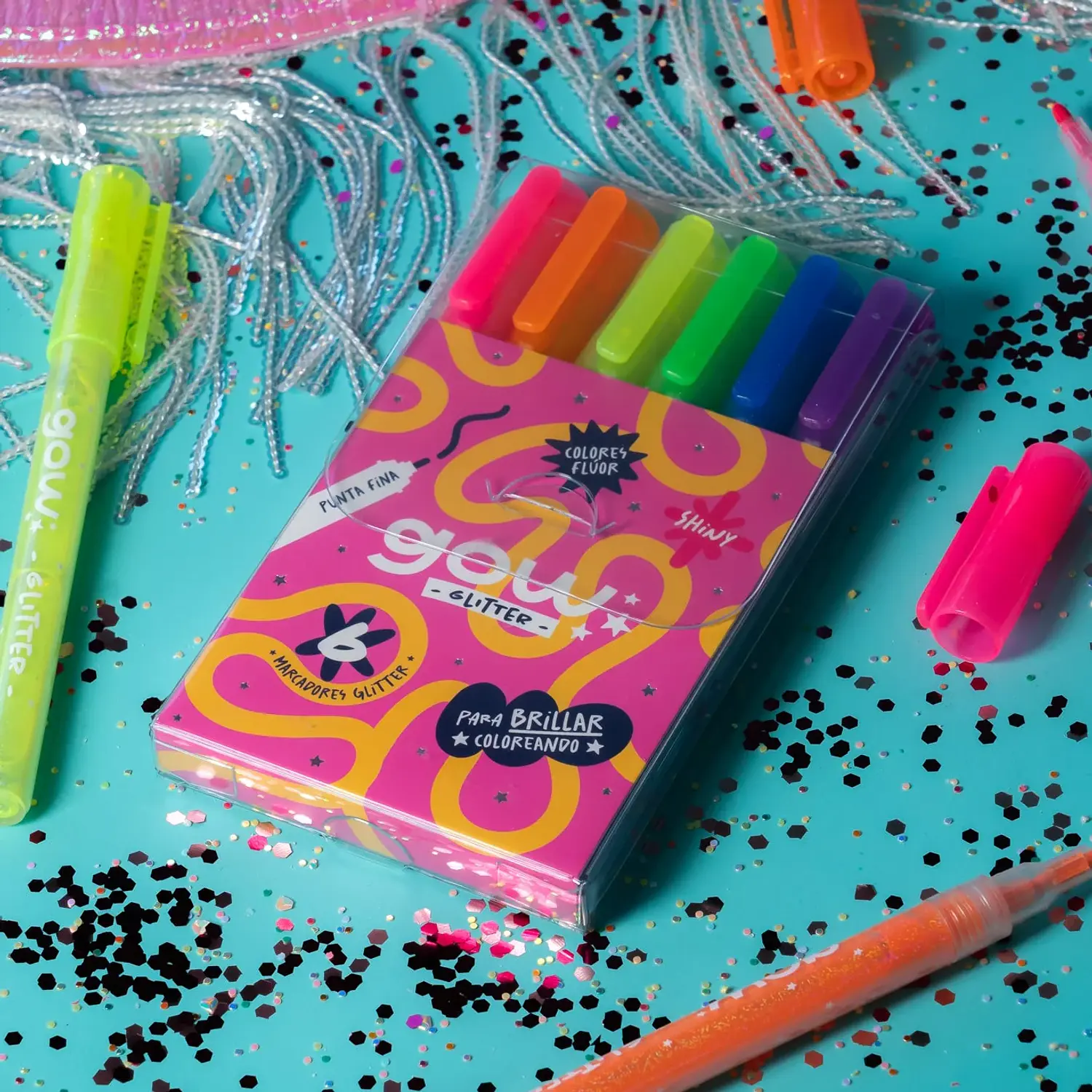 GOW – Marcadores con Glitter – Punta Fina – 6 Colores – 3