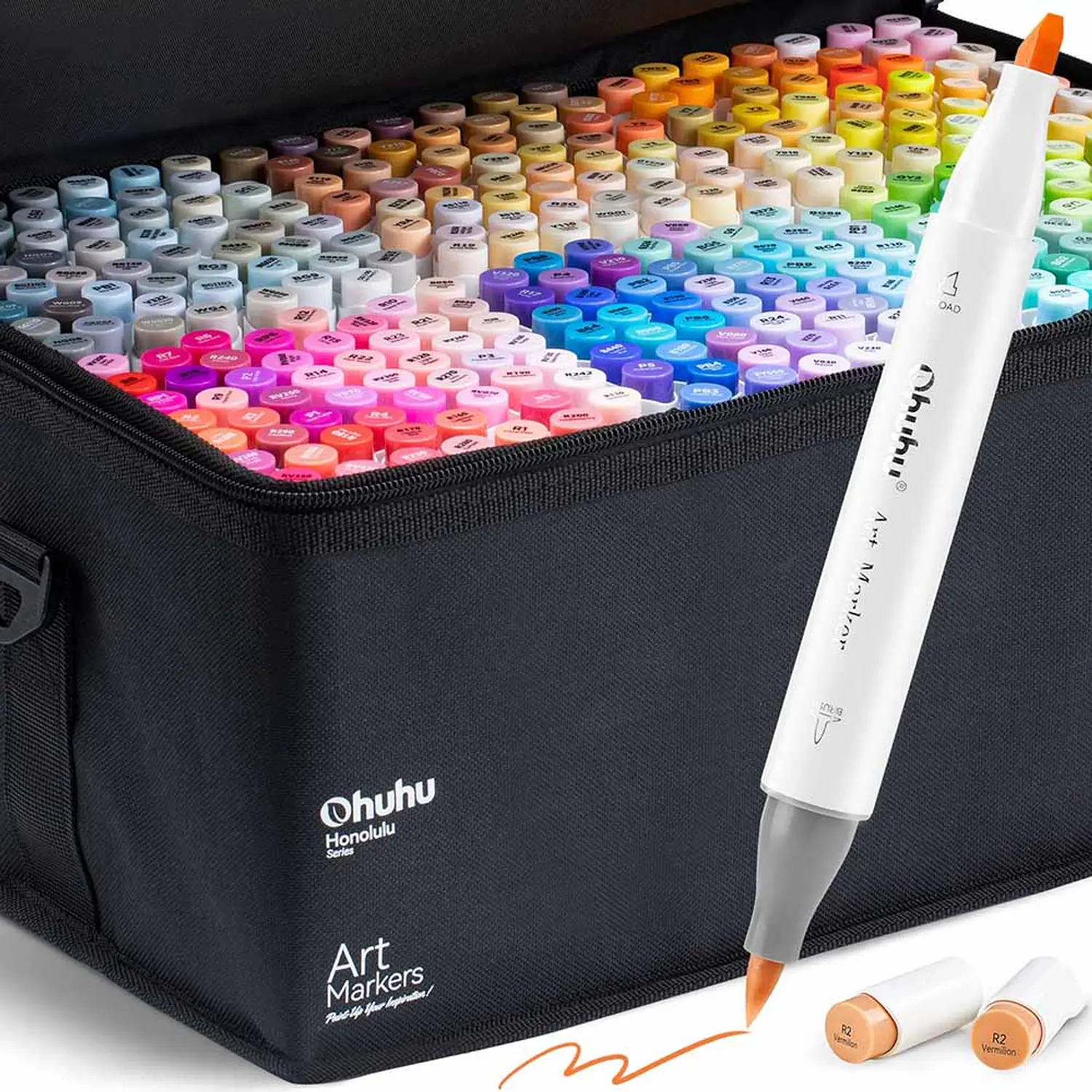 Ohuhu – Marcadores de Alcohol – Doble Punta Pincel y Biselada – 320 Colores + Blender – 1