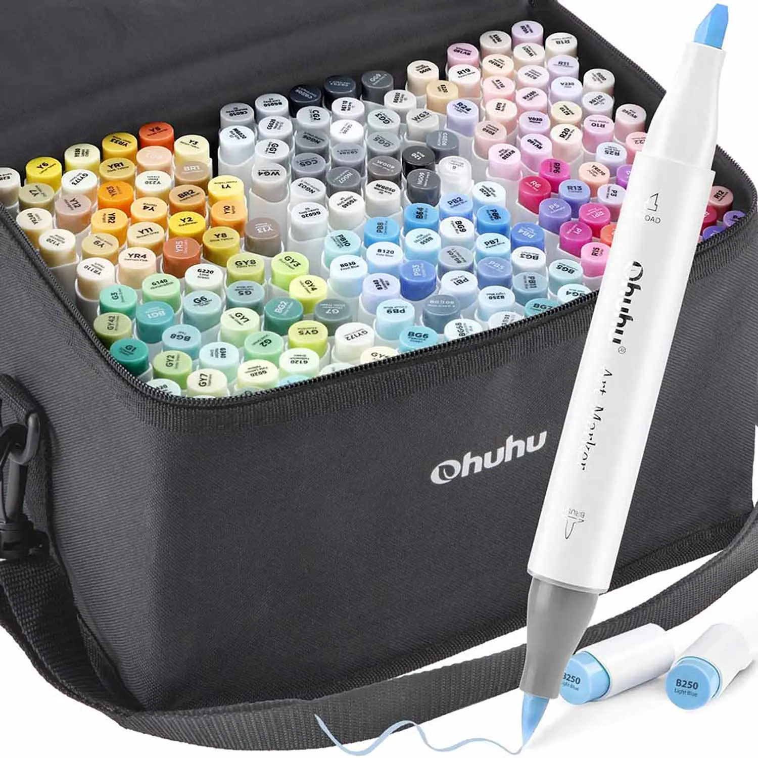 Ohuhu – Marcadores de Alcohol Honolulu A – Doble Punta Pincel y Biselada – 168 Colores Básicos + Blender – 1