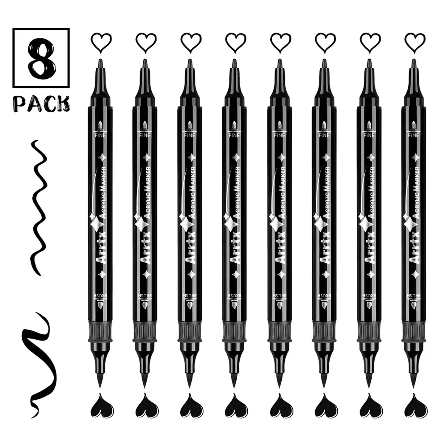 ARRTX – Marcadores de Pintura Acrílica Doble Punta – Negro – 8 Unidades – 2