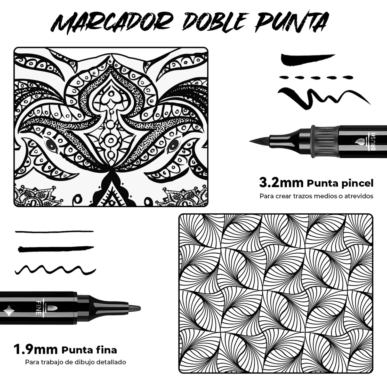 ARRTX – Marcadores de Pintura Acrílica Doble Punta – Negro – 8 Unidades – 4