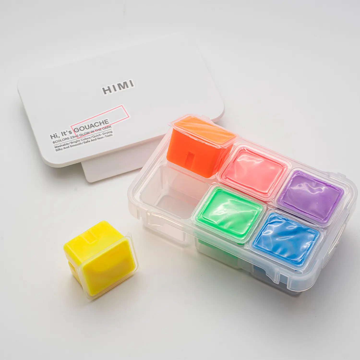 HIMI – Gouache Brillo en la Oscuridad – 6 Tonos Básicos × 23 ml – 5